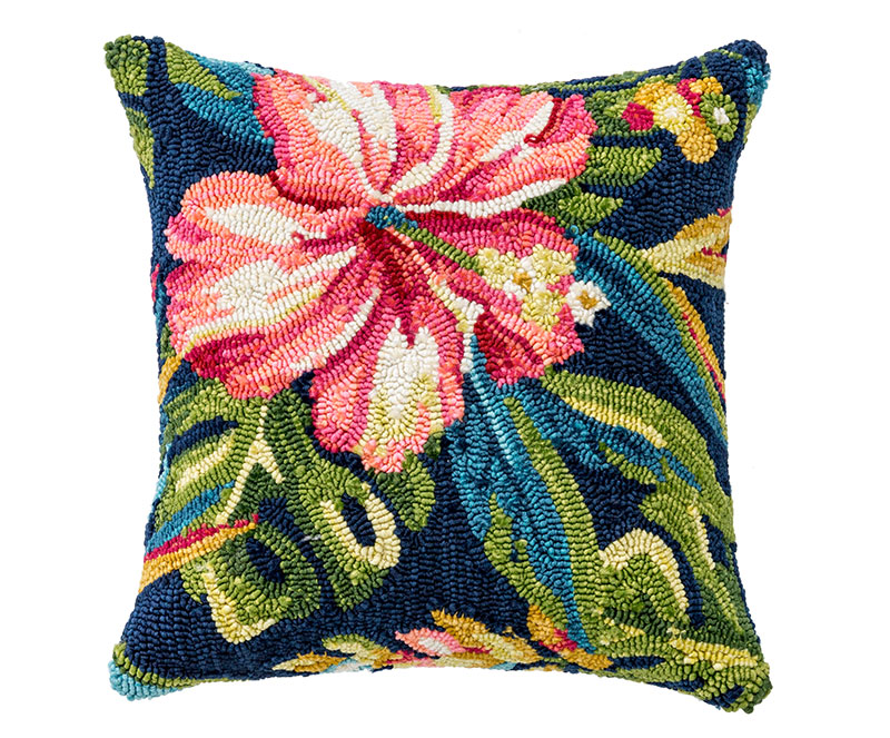 Decorative Outdoor Polypropylene Hooked Floral Pillow for Patio Porch Balcony