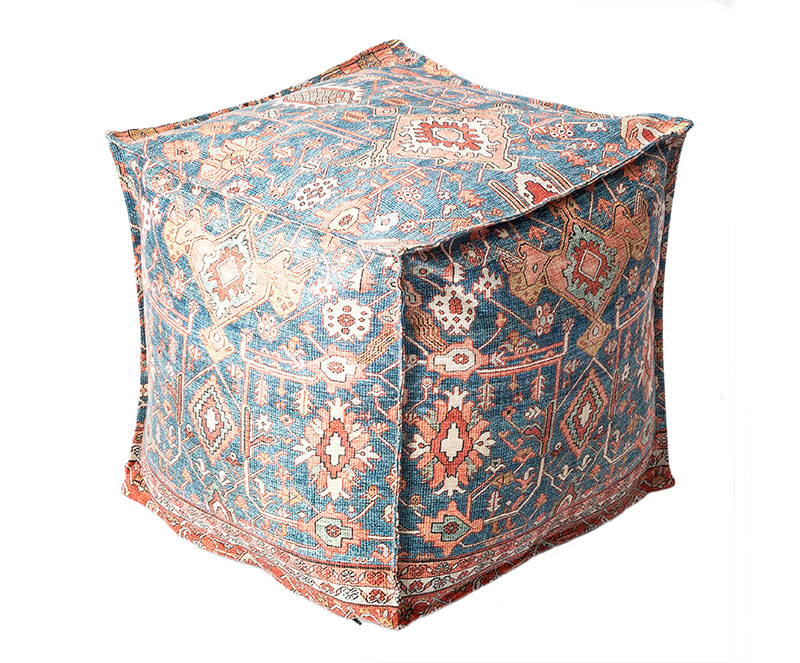 Square Ottoman Pouf Cover - Polyester Chenille Persian Digital Printed Decorative Soft Foot Rest with Removable Cover Living Room and Bedroom