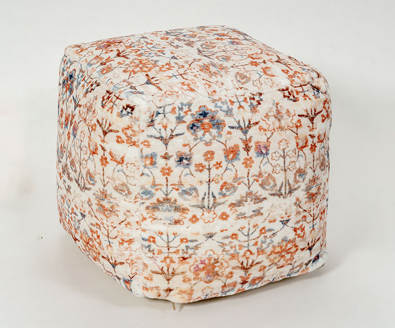 Square Ottoman Pouf - Faux Rabbit Fur Digital Printed Decorative Soft Floor Bean Bag Chair, Foot Rest for Living Room, Bedroom